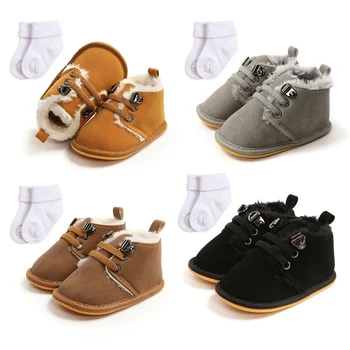 Bebé Niño Zapatos de Otoño Recién nacido cordones de los Zapatos de suela Suave Niño Zapatos Calcetines de Dos piezas