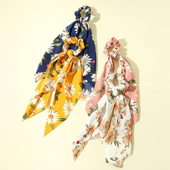 4Pcs/lot de la Impresión Floral Scrunchies para las Mujeres de Cabello Elástico Bandas de Girasol Arco de Pelo Bufanda de Cuerda de Pelo de los Lazos de Moda Accesorios para el Cabello