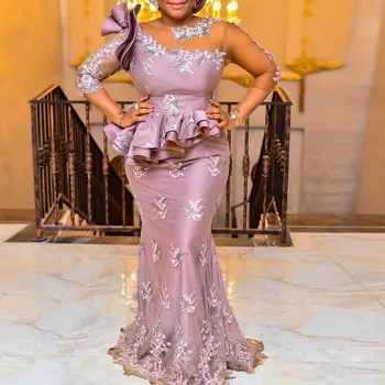 Nigeria Vestido de Noche Elegante vestido longo Largos Vestidos de Noche de la Sirena Mangas con Cuentas túnica de gala Apliques Vestidos Formales