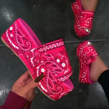 2021 Verano Sandalias Impreso Zapatillas de Dedo del pie Abierto de la Moda al aire libre de las Mujeres Zapatos de Fondo Grueso, Más el Tamaño de 43