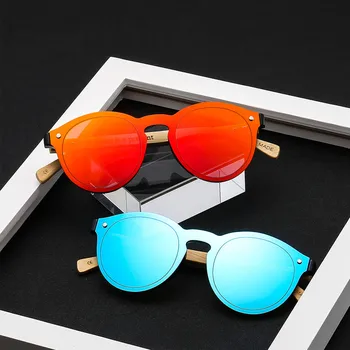 Retro Ronda de Bambú Gafas de sol de las Mujeres de los Hombres de la Marca del Diseñador de Gafas de Deporte de Madera Azul Espejo Gafas de Sol de Tonos luneta oculos 5454