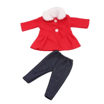 Ropa de la muñeca roja de lana de abrigo traje de pantalón negro de juguete de los accesorios se adaptan a 18 pulgadas muñeca y 43 cm de muñecas del bebé c730