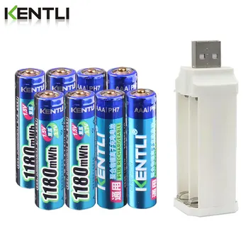 KENTLI 1.5 v 1180mWh aaa de litio del polímero li-ion recargable de baterías de la batería + 4 slots de litio li-ion cargador