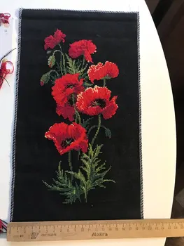 El rojo de la amapola flores punto de cruz paquete de la planta de conjuntos de aida 18ct 14ct 11ct tela negra que la gente kit de bordado DIY hechos a mano de costura