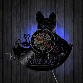 Bulldog Francés Reloj De Pared De Diseño Moderno Animal De Vinilo De Pared Reloj De Perro Cachorro Vinly Reloj De Registro De Viveros De La Decoración Para Los Amantes De Los Perros