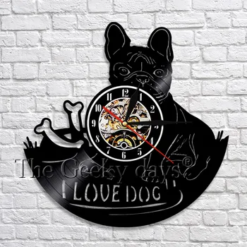 Bulldog Francés Reloj De Pared De Diseño Moderno Animal De Vinilo De Pared Reloj De Perro Cachorro Vinly Reloj De Registro De Viveros De La Decoración Para Los Amantes De Los Perros