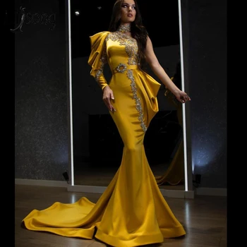 De Oro De Cristal De La Sirena Vestidos De Noche 2020 De Un Hombro Con Cuentas De Baile Vestido De Cuello Alto Vestido Formal, Vestidos Formales
