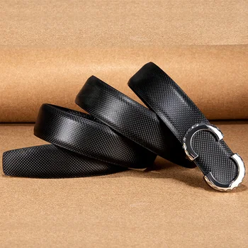 Hola Lazo de Cuero de Vaca Genuina Cinturones para Hombres de Moda Negro Marrón Hebilla de Negocios Formales Fácil Cinturón de Lujo Vaquero Correas