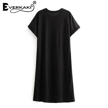Everkaki Boho Retro Vestido de Impresión T-camisa de Vestir de Verano Vestidos de Damas de Largo Dividir los Vestidos Sueltos Mujeres 2021 Primavera Nueva Moda