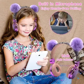 Bluetooth Lindo Niños de Auriculares Inalámbricos con Micrófono de 3,5 mm de Música Estéreo de Auriculares para Ordenador Teléfono Móvil Auriculares