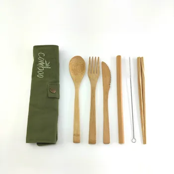 6Pcs/pack Japonés de Madera Cubiertos de Bambú Cubiertos de Paja Cubiertos Con Tela de Saco de Cocina utensilios de Cocina