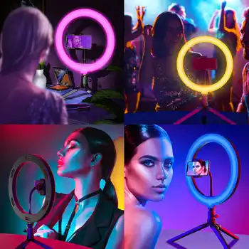 RGB anillo de luz RGB selfie de luz LED anillo con trípode soporte para teléfono hasta 2,1 m por la fotografía, la grabación de vídeo Tictok