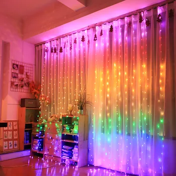 3x3M arco iris LED Garland Cortina de la Ventana de Hadas Cadena de Luz de la Fiesta de la Boda Jardín de la Casa Dormitorio IndoorChristmas año Nuevo Decoración