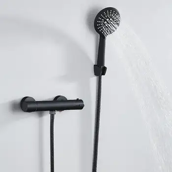 Cuarto de baño Rainfal Negro Ducha Grifo Montado en la Pared de Cobre Conjunto con la Mano de la Cabeza de Ducha Mezclador de Bañera para el Frío y en Caliente