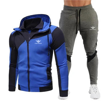 2020 otoño de la marca de moda deportiva de traje de empalme de la cremallera de la chaqueta de punto chaqueta + de empalme pantalones de dos piezas de los hombres de los deportes de la ropa de sport