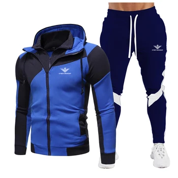 2020 otoño de la marca de moda deportiva de traje de empalme de la cremallera de la chaqueta de punto chaqueta + de empalme pantalones de dos piezas de los hombres de los deportes de la ropa de sport