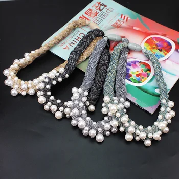 MANILAI Gran Imitación de la Perla Gargantillas Collares Para las Mujeres Boho hechos a Mano Cuerda Gruesa Declaración Collares de la Joyería de Regalo