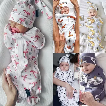 Goocheer Bebé Sacos de Dormir de Bebé Recién nacido de Algodón con Cremallera Envolver Manta Envuelva la Bolsa de Dormir +Sombrero 2pcs Tamaño 0-6M