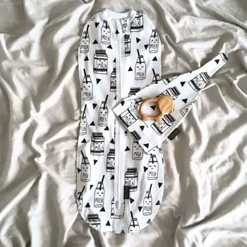 Goocheer Bebé Sacos de Dormir de Bebé Recién nacido de Algodón con Cremallera Envolver Manta Envuelva la Bolsa de Dormir +Sombrero 2pcs Tamaño 0-6M