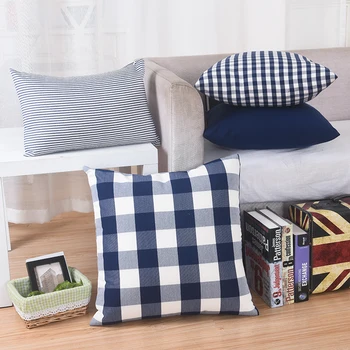 30X45/40x40/45x45/50x50/60x60/70x70cm ropa de cama de algodón azul profundo de tela escocesa de la funda del cojín decorativo tirar funda de almohada, funda de almohada de sofá