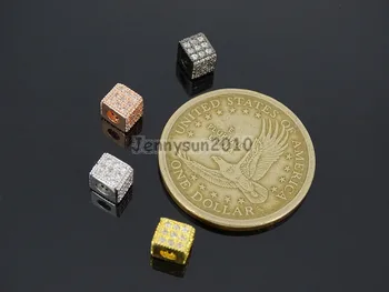 Claro Circón Joyas de Piedras Allanar Cubo Cuadrado de 5x5mm Pulsera Conector Encanto Perlas de Plata de Oro Rosa de Oro Metálica 10Pcs/Pack