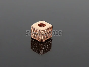 Claro Circón Joyas de Piedras Allanar Cubo Cuadrado de 5x5mm Pulsera Conector Encanto Perlas de Plata de Oro Rosa de Oro Metálica 10Pcs/Pack