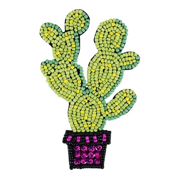 10pieces hechos a Mano con Cuentas Lentejuelas Cactus Parches Motivo Apliques Sombrero Insignias de Coser En la Ropa, Decoración DIY de Costura Suministros TH1127