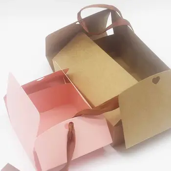 NUEVO estilo 12x12x5cm /14x14x5cm de la caja de papel con la cinta de la caja de regalo de boda del favor de la ducha del bebé a favor de las cajas de regalo cajas de 5 unidades/lote
