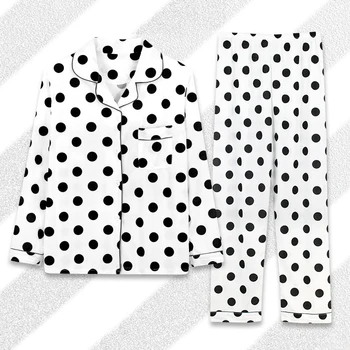 Las mujeres Pijamas Conjuntos de Moda de Impresión de ropa de dormir de Traje de Manga Larga, Pantalones Largos Botón Turn-Down Collar de ropa de hogar de Leopardo, Rayas