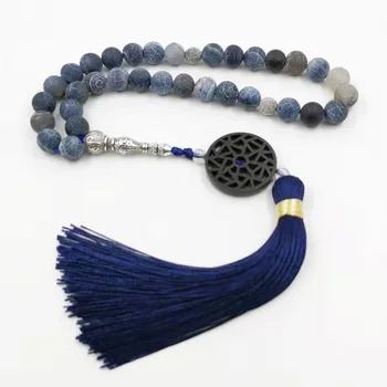 Natural Degradado Ágatas de piedra Tasbih perlas de oración Misbaha 33beads Nuevos estilos de la Borla de Algodón Profesional del Hombre Musulmán rosario