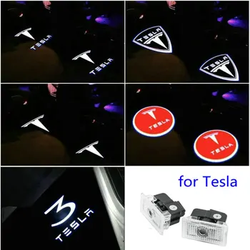 2pcs Para Tesla MODELO 3 MODELO X MODELO S MODELO Y Coche LED 3D LOGOTIPO de la sombra de la luz de bienvenida de luz Decorativa de la Lámpara de señal de la Luz del Proyector