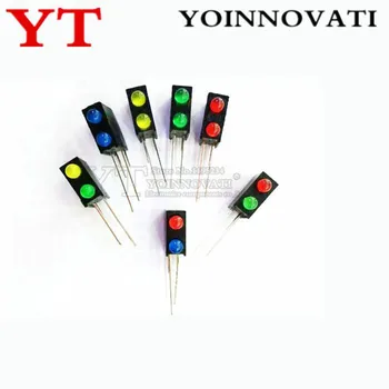 100PCS LED tenedor de la lámpara con luces, 3MM rojo y verde (Bloque 2 cuadrado negro de agujeros de poste) izquierdo derecho negativo positivo