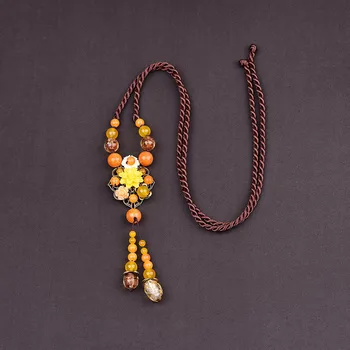 Vintage Amarillo Fllower De La Cadena De Mujeres Collar Largo Mujer Étnicos De Nepal Colgante De Collar De Cristal De Los Collares De La Joyería De La Moda De 2019