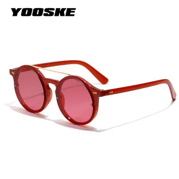 YOOSKE Mujeres Hombres Ronda de Gafas de sol Retro de la Marca del Diseñador de Hip Hop Clásico Estilo de Gafas de Sol de Doble Puente de Marco Rojo Gafas UV400