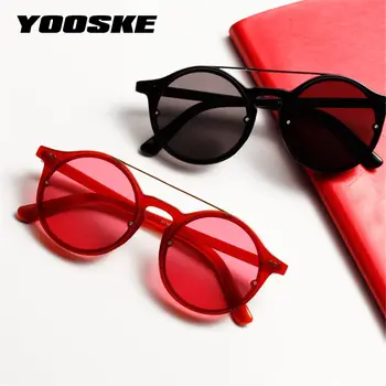 YOOSKE Mujeres Hombres Ronda de Gafas de sol Retro de la Marca del Diseñador de Hip Hop Clásico Estilo de Gafas de Sol de Doble Puente de Marco Rojo Gafas UV400