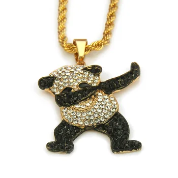 De Color Oro Rhinestone De Lujo De Baile Hip Hop Animal Divertido Panda Colgante Iced Out Rock Hip Hop Collares Para Hombre Joyería Regalos