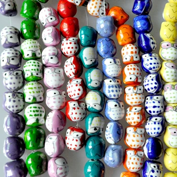 Nuevo Diseño hecho a Mano de los Animales de Porcelana Bolas de Cerámica 50pcs/lote de colores Pintados a Mano Animal Búho de la Joyería de BRICOLAJE Espaciador Perlas Sueltas