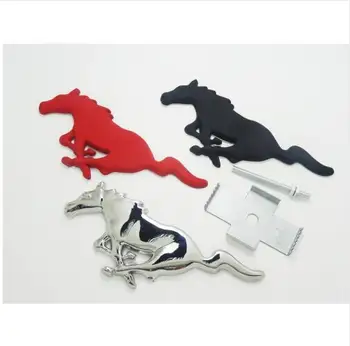 SUKO Coche Estilo 3D de metal Mustang Logotipo de caballo Capó Delantero Rejilla Emblema de pegamento de 3M Adhesivo Caballo Corriendo Calcomanía para el Ford Shelby GT