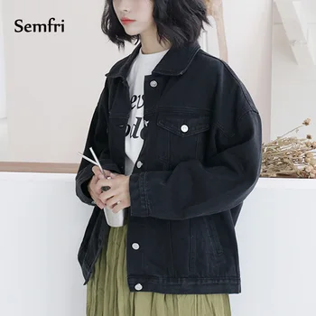 Semfri Negro Chaqueta de Mezclilla de las Mujeres Otoño Invierno Jeans Chaqueta de Abrigo Casual Harajuku Streetwear coreano Ropa 2020 chaqueta mujer