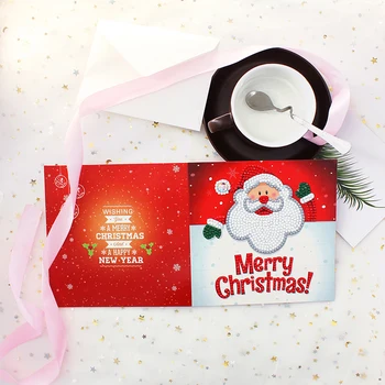 4pcs/set de tarjetas de Navidad regalo de Navidad de diamante de la pintura de la ronda de diamantes de imitación de Año Nuevo de la tarjeta del arte del diamante redondo de cristal DIY kit de regalo