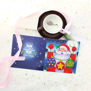 4pcs/set de tarjetas de Navidad regalo de Navidad de diamante de la pintura de la ronda de diamantes de imitación de Año Nuevo de la tarjeta del arte del diamante redondo de cristal DIY kit de regalo
