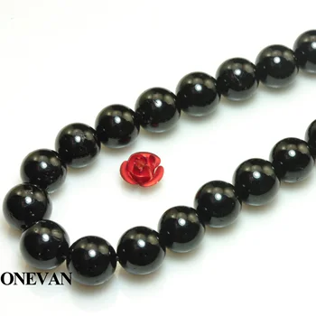 ONEVAN Natural Turmalina Negra Perlas de 4-10mm Redondo Liso de Piedra de la Pulsera del Collar de la Joyería de Bricolaje Accesorios de Regalo de Diseño
