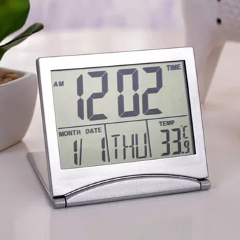 Plegable LED del LCD Digital de la Alarma del Reloj de Mesa de la Temperatura de Viaje Mini voltee Reloj Electrónico de la Función de Repetición