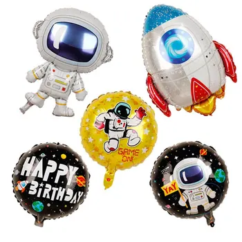 50pcs Cohete Espacial que Viaja Feliz fiesta de Cumpleaños decoración del espacio exterior de astronauta de papel de aluminio globo ET Planeta explorar socio juguetes de niños
