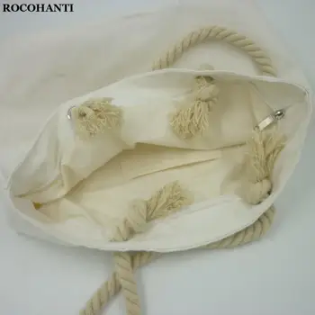 10x en Blanco Natural de Lona de Algodón de Bolsos de mano con cierre de Cremallera Asa de Cuerda para hacer las Compras de la Playa de Bolsa de Regalo