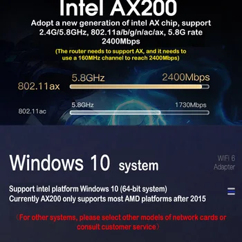 Wifi 6 de intel AX200 Bluetooth 5.1 de banda dual 802.11 AX wireless PCI E 2.4 GHz/5.8 GHz MU-MIMO gigabit tarjeta de red compatible con windows 10