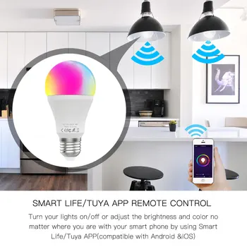 WiFi Smart LED Regulable Lámpara 9W RGB C+W ,Vida Inteligente Tuya Aplicación de Control Remoto de Trabajo con Alexa Echo principal de Google E27