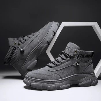 De cuero de los Hombres Zapatos de Deporte Negro Zapatos para Caminar la Luz de la Moda de las Zapatillas de deporte de Alta Superior Ejecutando Populares de Fitness Zapatos de Invierno Botas de Tobillo