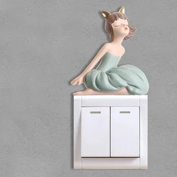 3D de dibujos animados de la Muchacha de la Resina Interruptor de Pared Pegatinas Diy Sala de estar Timbre de la puerta de la etiqueta Engomada Creativa Decoración del Hogar Accesorios