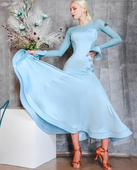 Salón de baile vestido de las mujeres de América vals vestido liso estándar de vestido de salón de baile vestido de color azul claro butterfly673